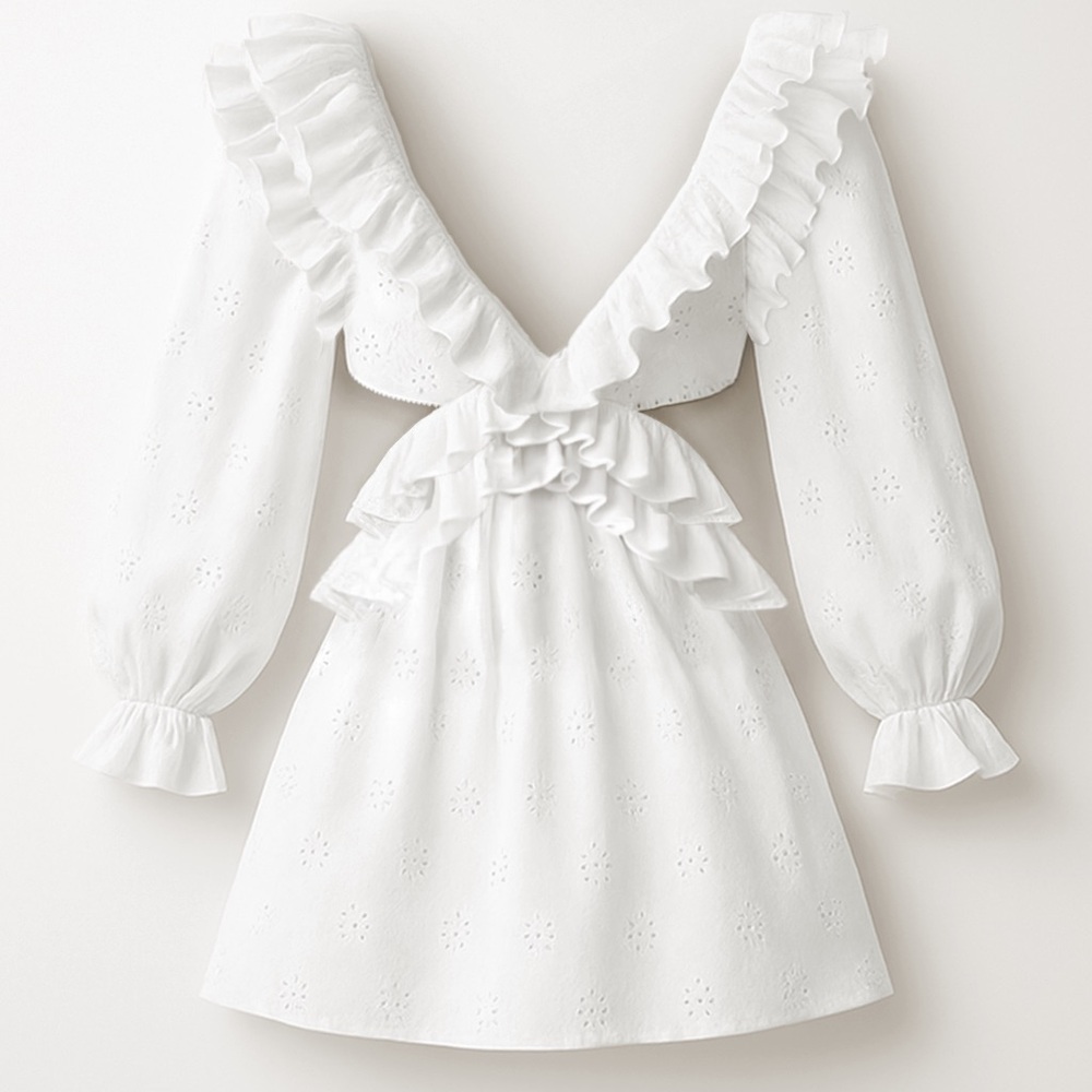 Majorelle “Mariapia” Ivory Eyelet Cutout Mini Dress | S | Romantic & Breezy